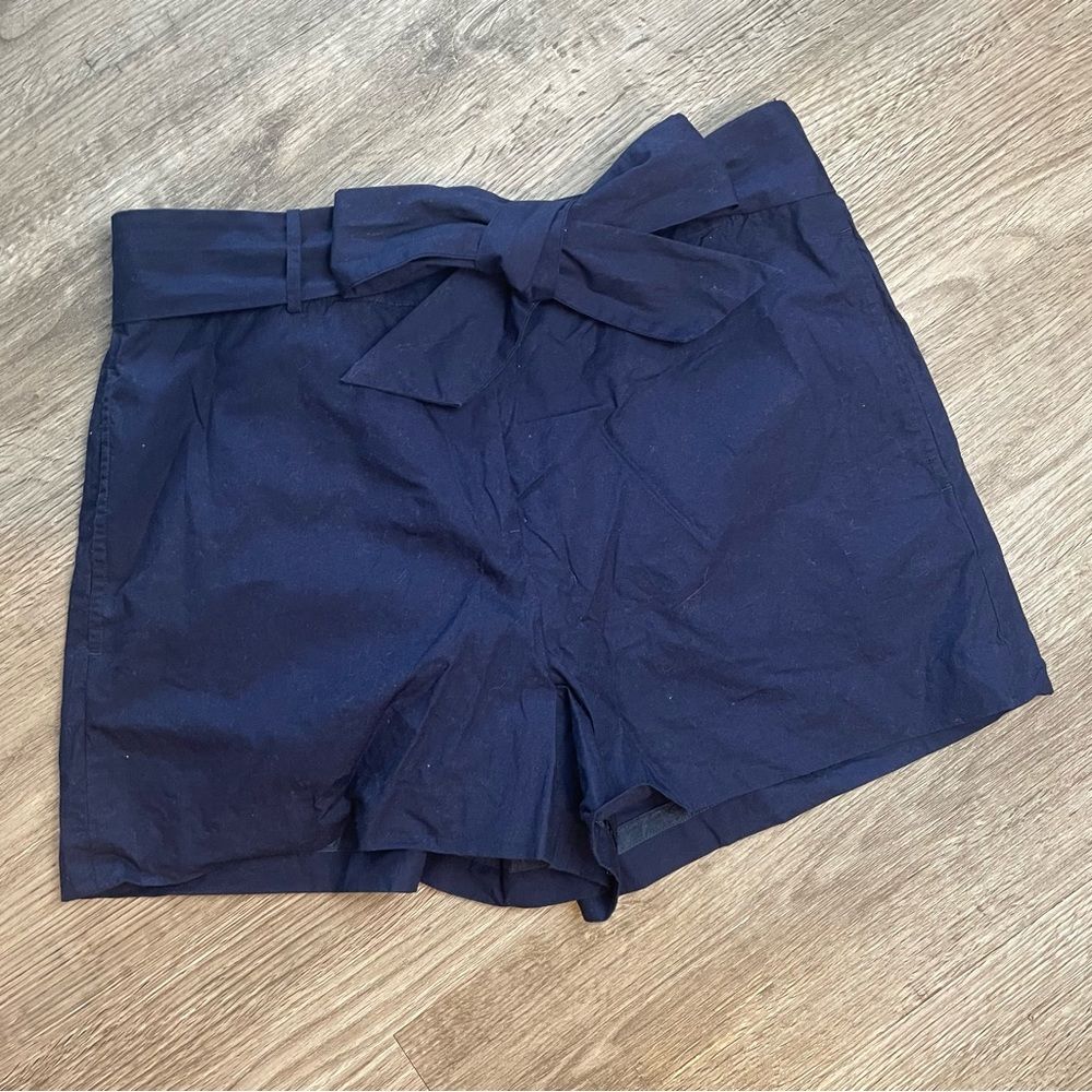 DRAPER JAMES Navy Blue Cotton High Waisted Tie Belt Shorts